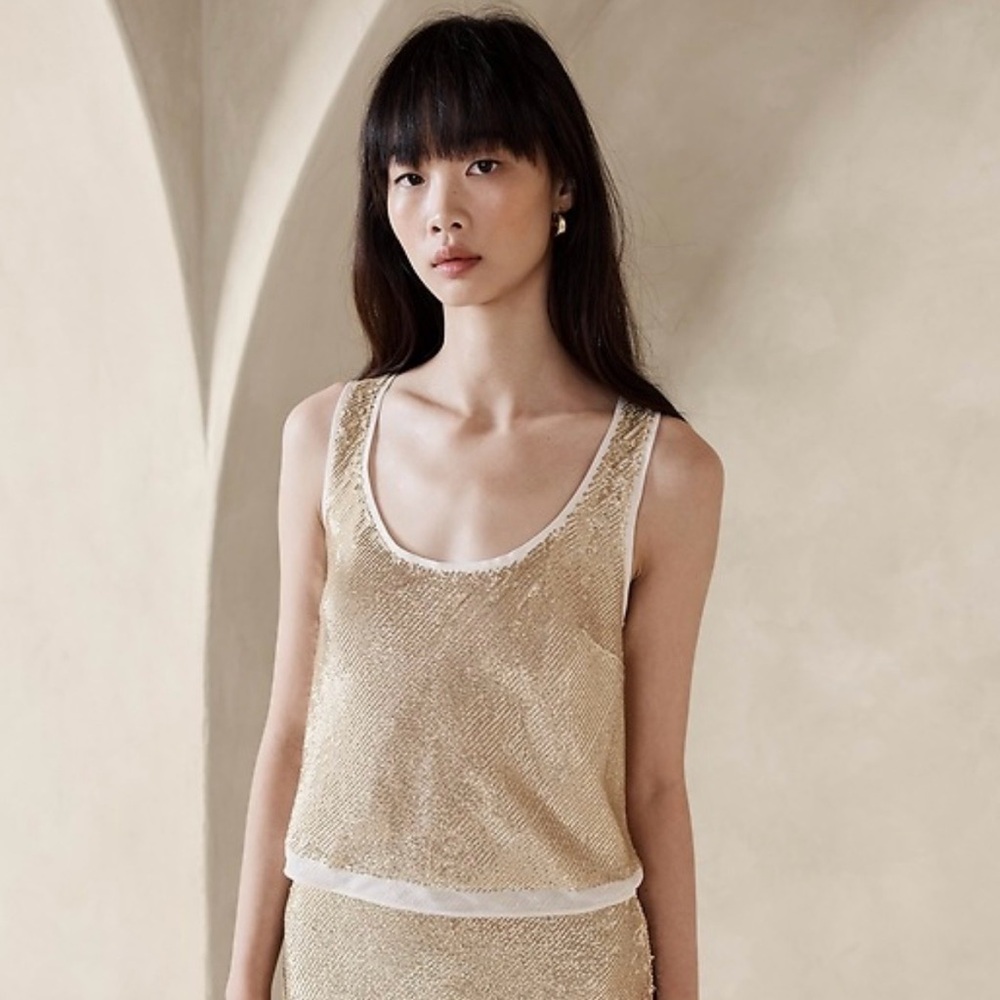 Banana Republic Alina Gold Sequin Tank, size L